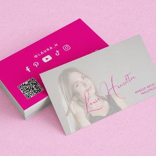 QR CODE für Foto-Makeup-Künstler in Hot rosa Visitenkarte