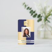 QR-Code für Fotos mit blauem Goldprofil Visitenkarte (Stehend Vorderseite)