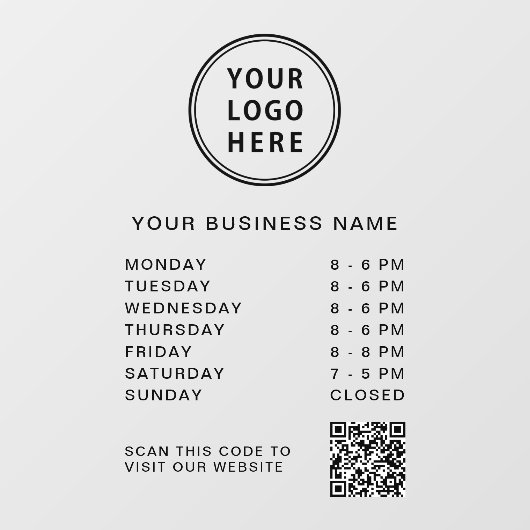 QR-Code für Geschäftszeiten Fensteraufkleber (Blatt)