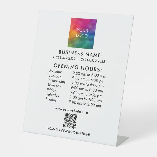 QR-Code für Geschäftszeiten Logo-Benutzerdefiniert Sockelschild (Vorderseite)