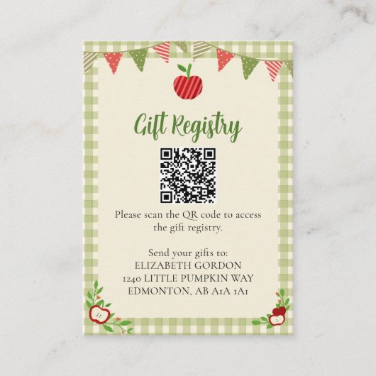QR-Code für Geschenkeregister - Apple of Our Eye B Begleitkarte (Vorderseite)