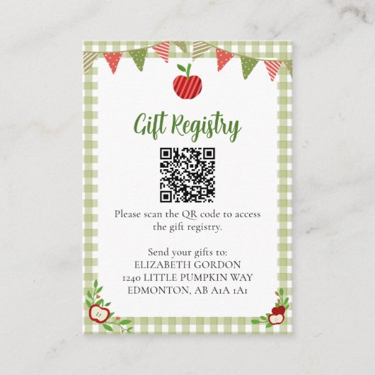QR-Code für Geschenkeregister - Apple of Our Eye B Begleitkarte (Vorderseite)