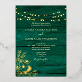 QR-Code für Gold und Emerald Green Wedding Folieneinladung (Vorderseite)