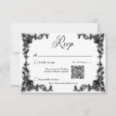 QR-Code für Gothic Black & White Filigree Herz RSVP Karte (Vorderseite)