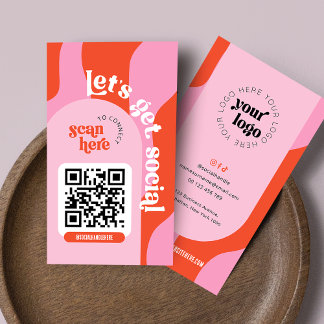 QR-Code für Groovy Pink & Red Trendy Social Media Visitenkarte
