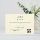 QR-Code für grüne, handgeschriebene Hochzeiten RSVP Karte (Stehend Vorderseite)
