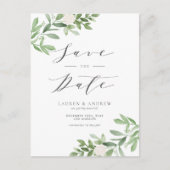 QR-Code für Grünpflanzen und Weiße Blume Save the Ankündigungspostkarte (Vorderseite)