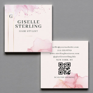 QR-Code für Haarstollen - Rosa Wasserfarbe Quadratische Visitenkarte