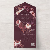 QR-Code für Herbst Romance Burgundy Floral Wedding All In One Einladung (Innen Boden)