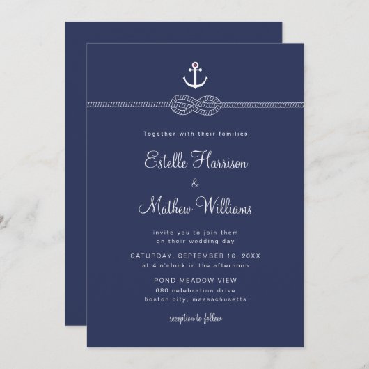 QR-Code für Hochzeit der Blauankermelin der Nautis Einladung (Vorne/Hinten)