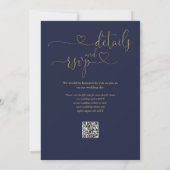 QR-Code für Hochzeit von Navy Blue und Gold Heart Einladung (Rückseite)