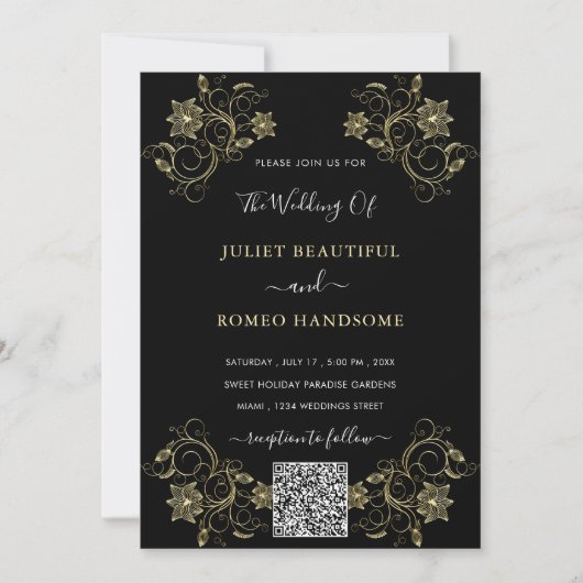 QR-Code für Hochzeiten in Schwarz und Gold (Vorderseite)