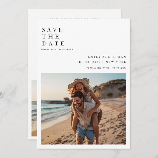 QR-Code für Hochzeiten Minimalistischer Zielort - Save The Date (Vorne/Hinten)