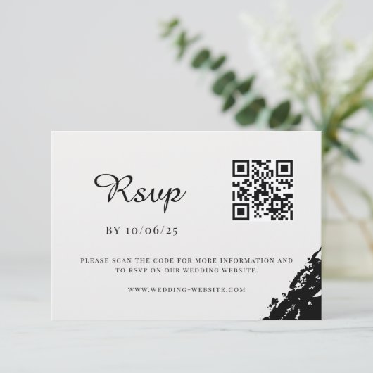 QR-Code für Hochzeiten mit schwarzer Wasserfarbe RSVP Karte (Stehend Vorderseite)