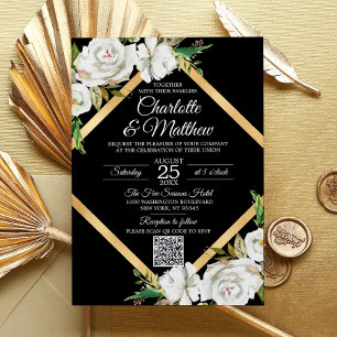 QR-Code für Hochzeiten mit weißem schwarzem Gold Einladung
