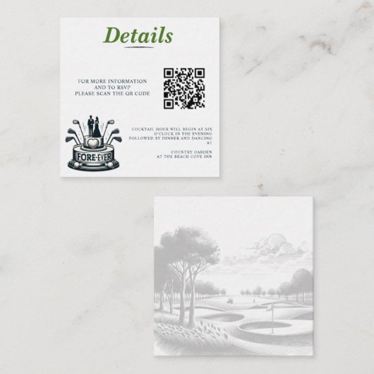 QR Code für Hochzeiten von Golf Couple Begleitkarte (Vorne/Hinten)