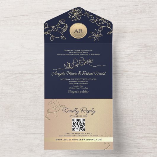 QR-Code für Hochzeiten von Navy Blue All In One Einladung (Innen Boden)