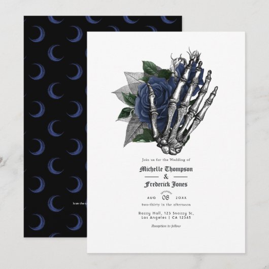 QR-Code für Hochzeiten von Navy Blue Floral Einladung (Vorne/Hinten)