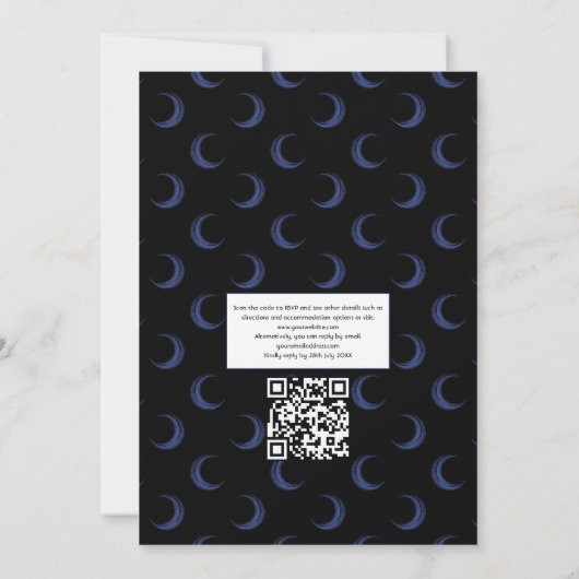 QR-Code für Hochzeiten von Navy Blue Floral Einladung (Rückseite)
