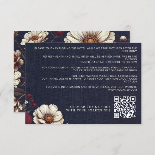QR-Code für Hochzeiten von Navy Blue und Burgund F Begleitkarte (Vorne/Hinten)