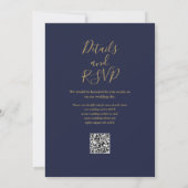 QR-Code für Hochzeiten von Navy Blue und Gold mit  Einladung (Rückseite)