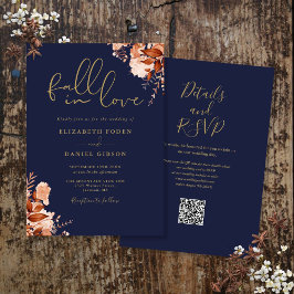 QR-Code für Hochzeiten von Navy Blue und Gold mit  Einladung