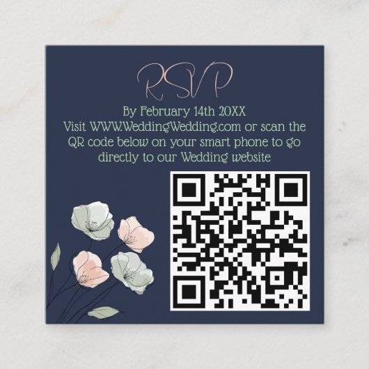 QR-Code für Hochzeiten von Navy Blush and Sage Flo Begleitkarte (Vorderseite)