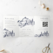 QR-Code für Hochzeiten von Navy Pine Woods Mountai Dreifach Gefaltete Ankündigung (Innenseite)