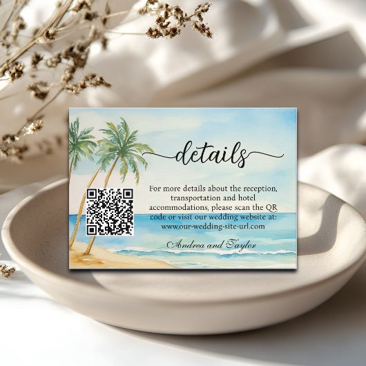 QR-Code für Hochzeiten von Strand und Palmen Begleitkarte