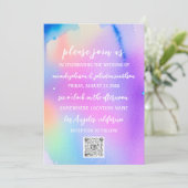 QR-Code für Hochzeitmonographie Rosa Holografisch Einladung (Stehend Vorderseite)