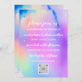 QR-Code für Hochzeitmonographie Rosa Holografisch Einladung (Vorne/Hinten)