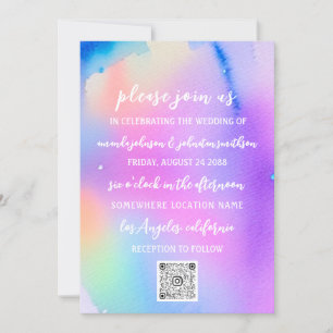 QR-Code für Hochzeitmonographie Rosa Holografisch Einladung