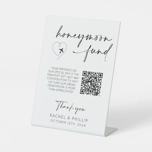 QR-Code für Hochzeitsempfehlung für Honeymoon Fund Sockelschild (Vorderseite)