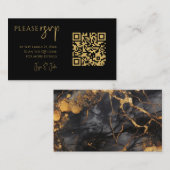 QR-Code für Hochzeitsfeiern in Schwarz-Gold-Marmor Begleitkarte (Vorne/Hinten)