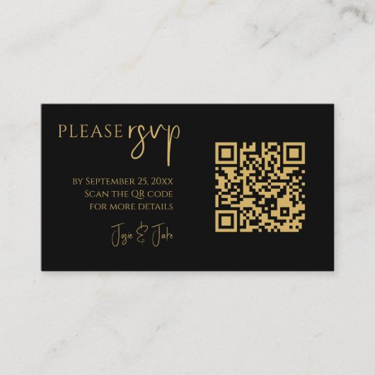 QR-Code für Hochzeitsfeiern in Schwarz-Gold-Marmor Begleitkarte (Vorderseite)