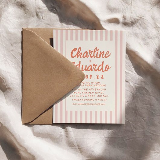 QR-Code für Hochzeitsszeiten, Wavy Pink und Red Ha Einladung