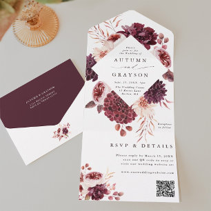 QR-Code für Hochzeitsszenarien mit Flora und Fauna All In One Einladung