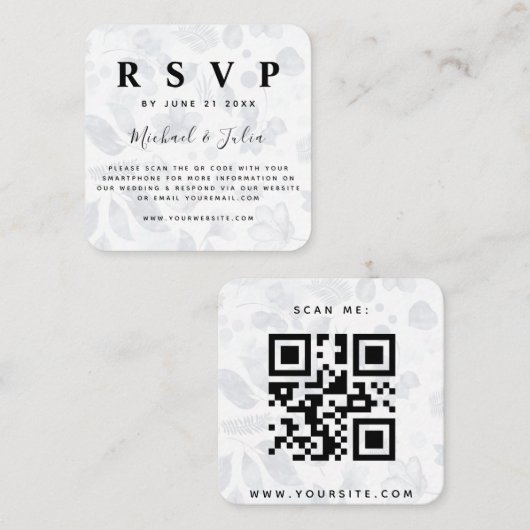 QR-Code für Hochzeitsszenierung RSVP für Navy Blue Begleitkarte (Vorne/Hinten)