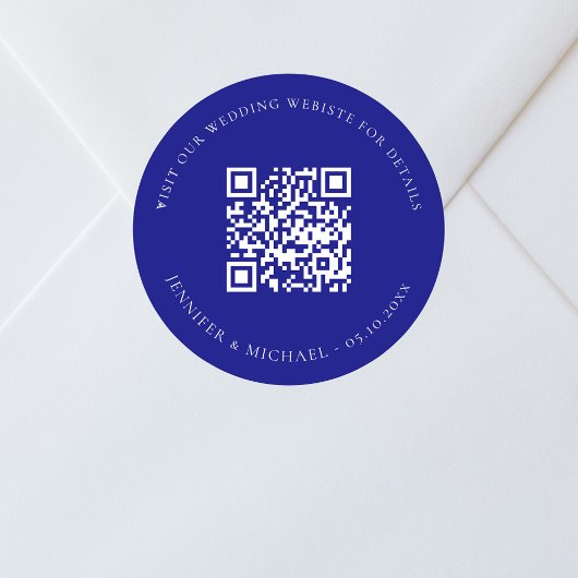 QR-Code für Hochzeitswebsite uAwg blau Runder Aufkleber