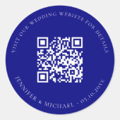 QR-Code für Hochzeitswebsite uAwg blau Runder Aufkleber (Vorderseite)