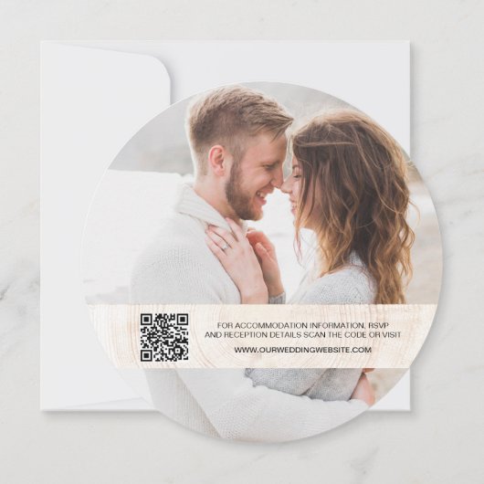 QR-Code für Holzschnitt Foto Rustikale Hochzeit Einladung (Rückseite)