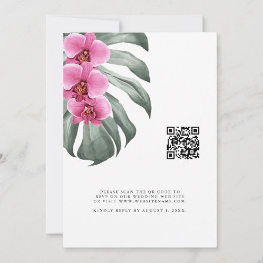 QR-Code für Hot Pink Orchids Tropical Wedding Einladung (Rückseite)