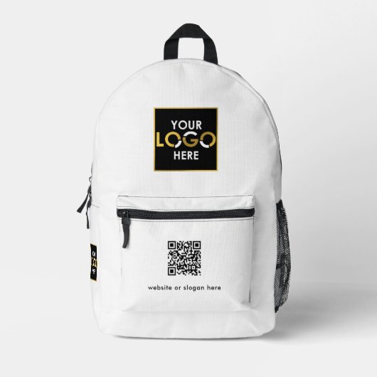 QR-Code für Ihr Logo - Werbeweiße Texte Bedruckter Rucksack (Vorderseite)