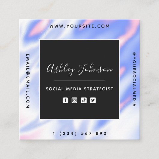 QR-Code für Iridescent Holograph Gradient Social M Quadratische Visitenkarte (Vorderseite)