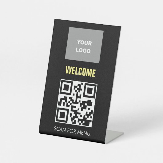 QR-Code für kontaktloses Scannermenü-Logo Schwarz Sockelschild (Vorderseite)