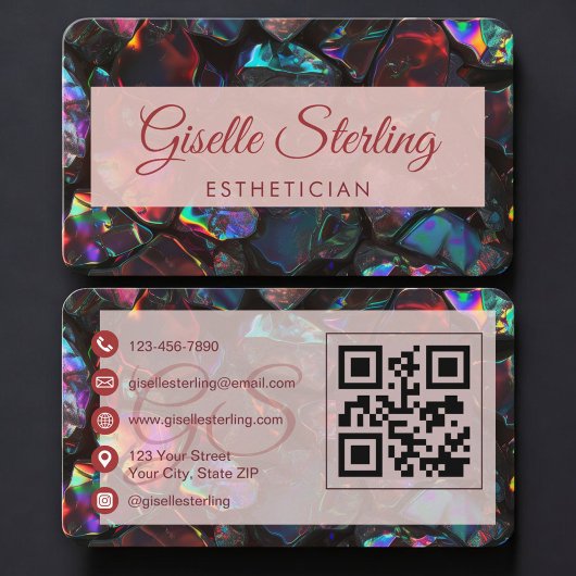 QR-Code für Kosmetikerin Opal Black Visitenkarte