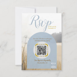 QR-Code für Küstenwiese | Eleganter Blauer Bogen RSVP Karte