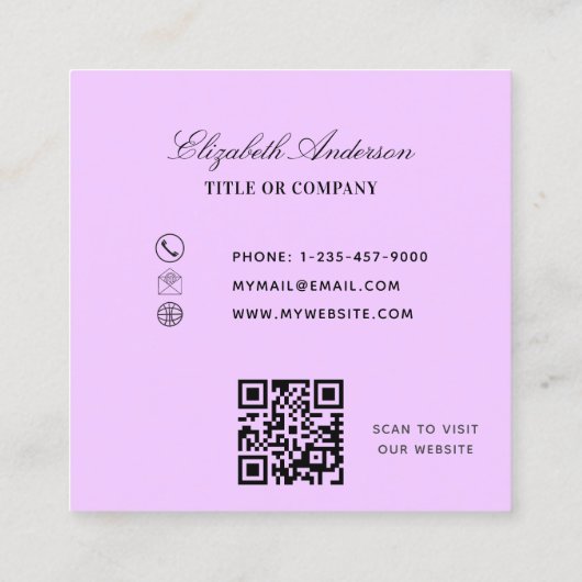 QR-Code für Lavendel-Veilchen-Eukalyptus-Grünpflan Quadratische Visitenkarte (Rückseite)