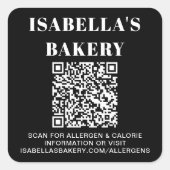 QR-Code für Lebensmittelallergien Kalorieninformat Quadratischer Aufkleber (Vorderseite)