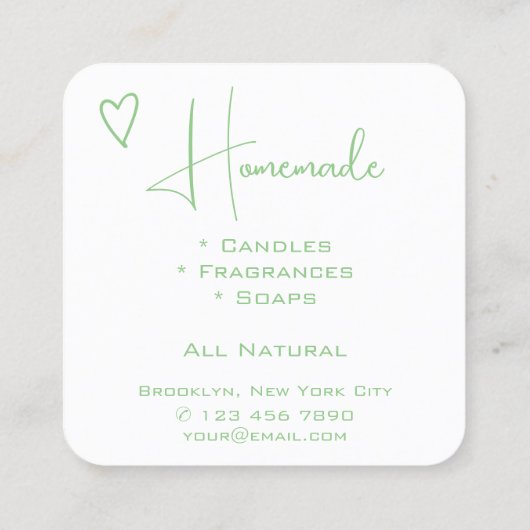 QR-Code für Light Minze Green Calligraphy Heart Lo Quadratische Visitenkarte (Rückseite)